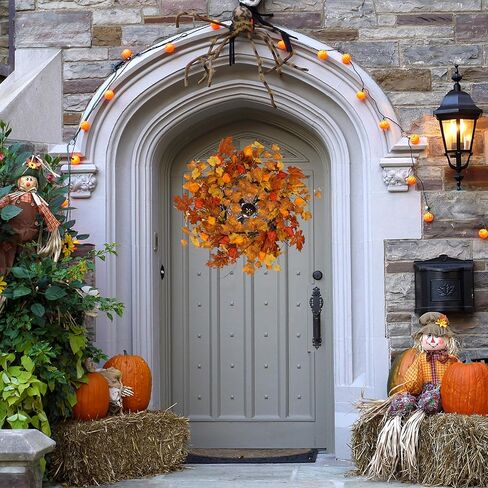 أكاليل الخريف الاصطناعية للباب الأمامي إكليل البلوط الخريفي مع أوراق البلوط والجوز والتوت والرمان للباب الأمامي الداخلي والخارجي ومزرعة المنزل ونافذة الحائط وديكور الزفاف in Kuwait