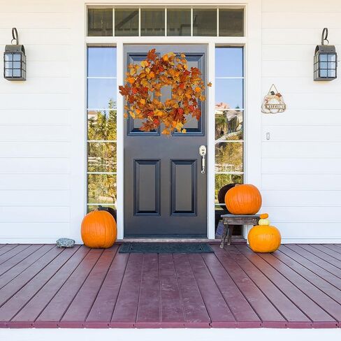 أكاليل الخريف الاصطناعية للباب الأمامي إكليل البلوط الخريفي مع أوراق البلوط والجوز والتوت والرمان للباب الأمامي الداخلي والخارجي ومزرعة المنزل ونافذة الحائط وديكور الزفاف in Kuwait