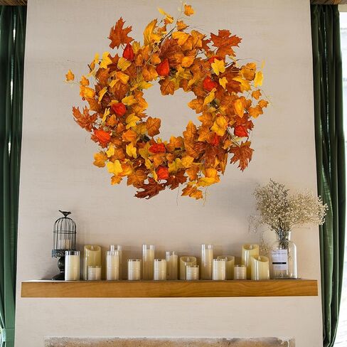 أكاليل الخريف الاصطناعية للباب الأمامي إكليل البلوط الخريفي مع أوراق البلوط والجوز والتوت والرمان للباب الأمامي الداخلي والخارجي ومزرعة المنزل ونافذة الحائط وديكور الزفاف in Kuwait