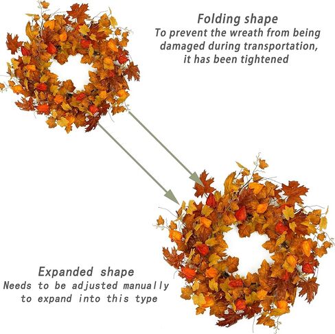 أكاليل الخريف الاصطناعية للباب الأمامي إكليل البلوط الخريفي مع أوراق البلوط والجوز والتوت والرمان للباب الأمامي الداخلي والخارجي ومزرعة المنزل ونافذة الحائط وديكور الزفاف in Kuwait