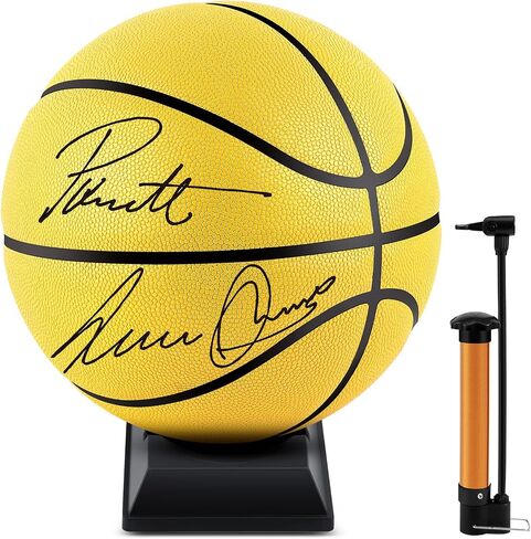 Hiboom Autograph Football with Acrylic Display Stand Air Pump Blank Gold Football for Trophy Anniversary High School College Coaching Gift Award Championship Party in Saudi Arabia