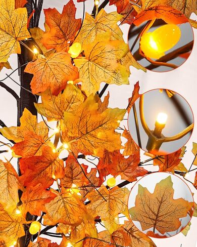 Uieke 4FT 48LED مضاءة شجرة القيقب سقوط شجرة اصطناعية مع 12PCS الصنوبر المخاريط أضواء 8 طرق عيد الشكر زينة الخريف للمنزل الخريف ديكور داخلي في الهواء الطلق in Kuwait