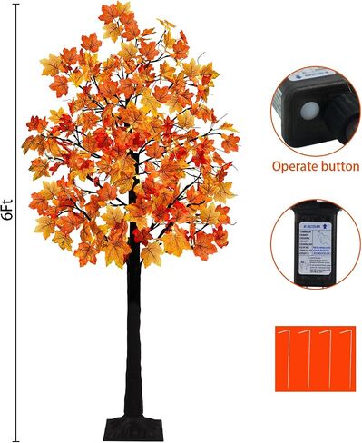 Uieke 4FT 48LED مضاءة شجرة القيقب سقوط شجرة اصطناعية مع 12PCS الصنوبر المخاريط أضواء 8 طرق عيد الشكر زينة الخريف للمنزل الخريف ديكور داخلي في الهواء الطلق in Kuwait