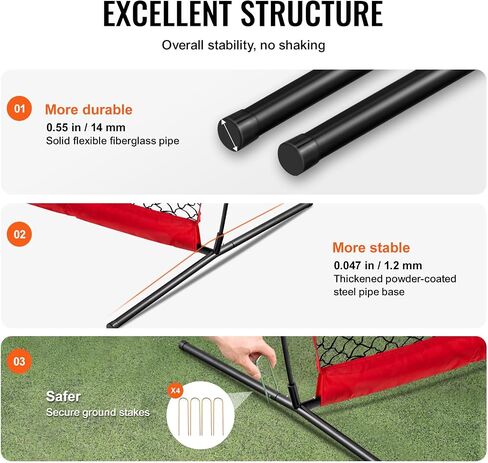 VEVOR Barricade Backstop Net, Ball Sports Barrier Netting, Portable Practice Equipment with Carry Bag, Protection Screen for Baseball Softball Lacrosse Soccer Hockey Training, for Backyard in Saudi Arabia