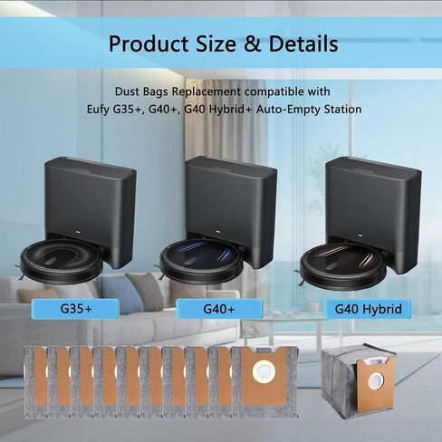 10Pcs Dust Bags Replacement Compatible with Clean X10 Pro/ X8/ X8 Pro Auto-Empty Station, Robot Vacuum Dust Bags Accessories Replacement Parts in Saudi Arabia