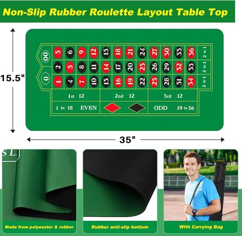 Roulette Wheel Game Set Include 20'' Solid Wood Roulette Wheel Two 0.6'' and Two 0.7'' Resin Balls 35" x 16" Rubber Portable Roulette Tabletop Layout Mat 100 Chips Roulette Marker Dealer Button in Saudi Arabia