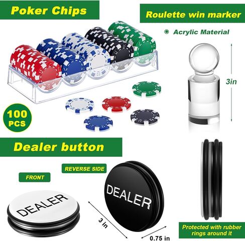 Roulette Wheel Game Set Include 20'' Solid Wood Roulette Wheel Two 0.6'' and Two 0.7'' Resin Balls 35" x 16" Rubber Portable Roulette Tabletop Layout Mat 100 Chips Roulette Marker Dealer Button in Saudi Arabia