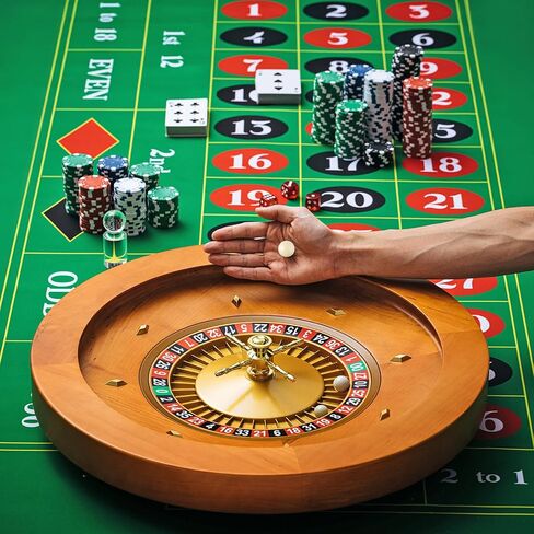 Roulette Wheel Game Set Include 20'' Solid Wood Roulette Wheel Two 0.6'' and Two 0.7'' Resin Balls 35" x 16" Rubber Portable Roulette Tabletop Layout Mat 100 Chips Roulette Marker Dealer Button in Saudi Arabia