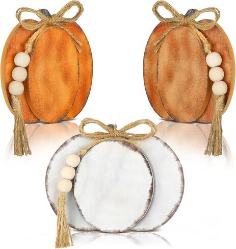3 Pcs Fall Pumpkin Decor Thanksgiving Wooden Signs 3D Pumpkin Tabletop Signs Fall Tiered Tray Decorations Pumpkin Table Block Centerpieces for Fall Home Kitchen Harvest(Vintage Colors) in Kuwait