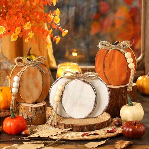3 Pcs Fall Pumpkin Decor Thanksgiving Wooden Signs 3D Pumpkin Tabletop Signs Fall Tiered Tray Decorations Pumpkin Table Block Centerpieces for Fall Home Kitchen Harvest(Vintage Colors) in Kuwait