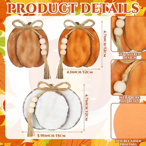 3 Pcs Fall Pumpkin Decor Thanksgiving Wooden Signs 3D Pumpkin Tabletop Signs Fall Tiered Tray Decorations Pumpkin Table Block Centerpieces for Fall Home Kitchen Harvest(Vintage Colors) in Kuwait