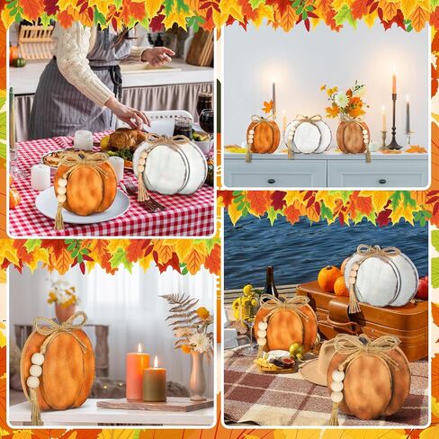 3 Pcs Fall Pumpkin Decor Thanksgiving Wooden Signs 3D Pumpkin Tabletop Signs Fall Tiered Tray Decorations Pumpkin Table Block Centerpieces for Fall Home Kitchen Harvest(Vintage Colors) in Kuwait