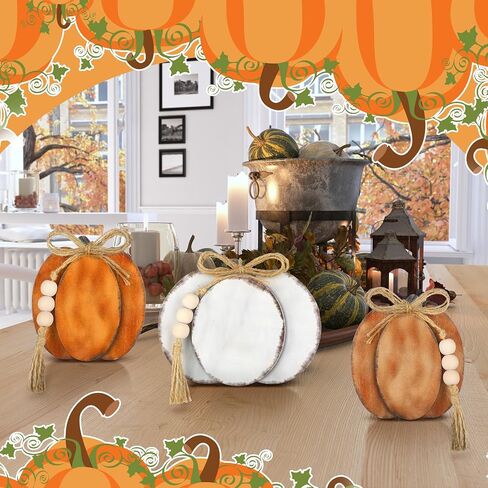 3 Pcs Fall Pumpkin Decor Thanksgiving Wooden Signs 3D Pumpkin Tabletop Signs Fall Tiered Tray Decorations Pumpkin Table Block Centerpieces for Fall Home Kitchen Harvest(Vintage Colors) in Kuwait