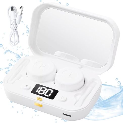 آلة تنظيف العدسات اللاصقة، منظف العدسات اللاصقة بالموجات فوق الصوتية المحمول مع 4 أوضاع توقيت، اهتزاز عالي التردد 360 درجة لتنظيف العدسات الناعمة، العدسات اللاصقة الملونة (الأبيض إلى الأزرق) in Kuwait