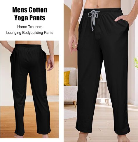 Mens Cotton Yoga Pants Home Trousers Running Bodybuilding Casual Pants Joggers Lightweight Sweatpants in Saudi Arabia