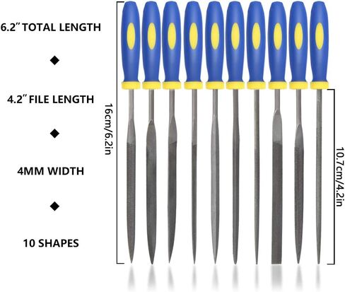 KALIM 10PCS Needle File Set High Carbon Steel File Set with Plastic Non-Slip Handle, Hand Metal Tools for Wood, Plastic, Model, Jewelry, Musical Instrument and DIY (6 Inch Total Length) in Kuwait