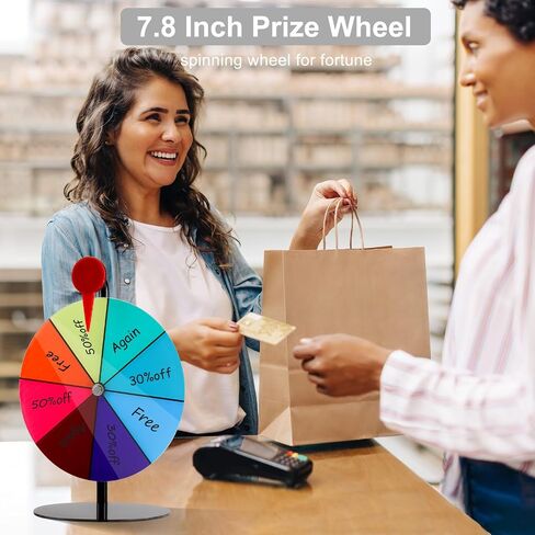 7.8" Spinning Prize Wheel, Spinning Wheel for Prizes with Stand 8 Slots Color Tabletop Roulette with Dry Erase Marker Spinner Wheel of Fortune Spinning Game for Carnival, Tradeshow, Classroom Games in Saudi Arabia