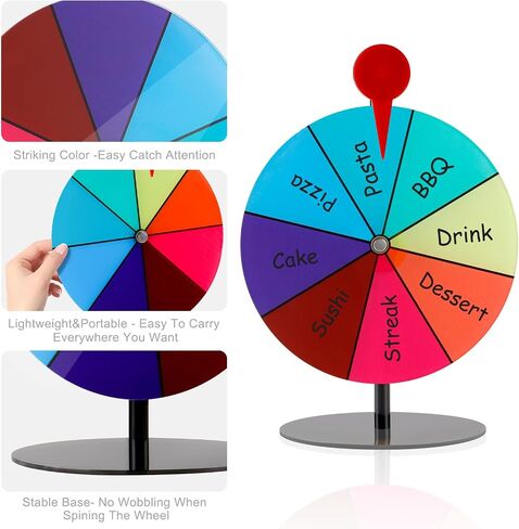 7.8" Spinning Prize Wheel, Spinning Wheel for Prizes with Stand 8 Slots Color Tabletop Roulette with Dry Erase Marker Spinner Wheel of Fortune Spinning Game for Carnival, Tradeshow, Classroom Games in Saudi Arabia