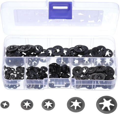 uxcell 200pcs Internal Tooth Star Lock Washers Set M2 M2.5 M3 M4 M5 Quick Speed Locking Washers, 304 Stainless Steel Starlock Push Nuts in Saudi Arabia