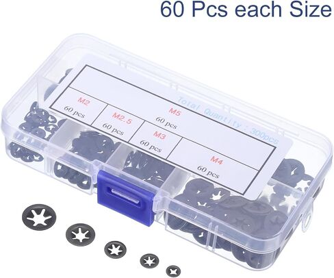 uxcell 200pcs Internal Tooth Star Lock Washers Set M2 M2.5 M3 M4 M5 Quick Speed Locking Washers, 304 Stainless Steel Starlock Push Nuts in Saudi Arabia