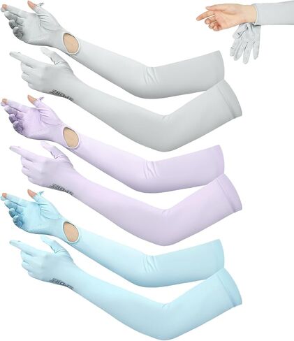 3 Pairs UV Long Sun Gloves Women Touchscreen Driving Full Finger Protective Arm Gloves UPF 50+ for Outdoor Sports in Saudi Arabia