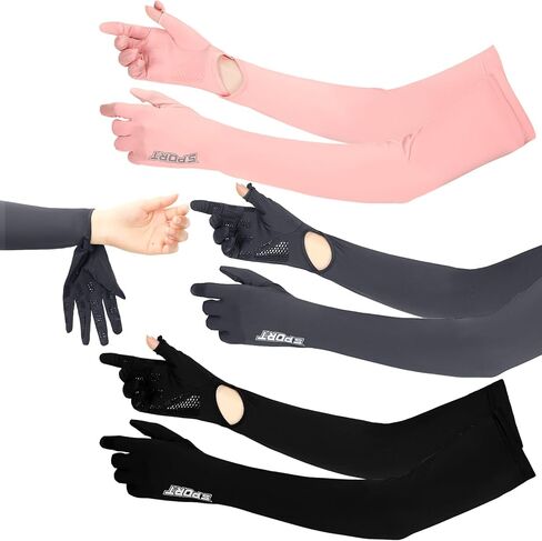 3 Pairs UV Long Sun Gloves Women Touchscreen Driving Full Finger Protective Arm Gloves UPF 50+ for Outdoor Sports in Saudi Arabia
