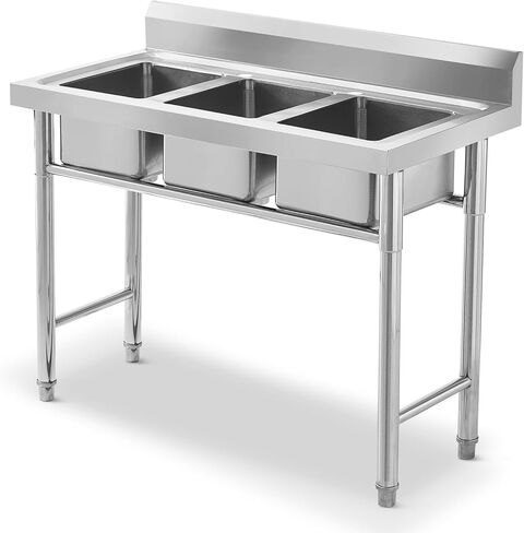 Commercial Stainless Steel Sink Free Standing Triple Bowl Utility Laundry Outdoor Kitchen Sink for Restaurant, Kitchen, Bar, 39" x 20" Triple Bowl in Saudi Arabia