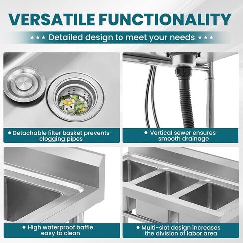 Commercial Stainless Steel Sink Free Standing Triple Bowl Utility Laundry Outdoor Kitchen Sink for Restaurant, Kitchen, Bar, 39" x 20" Triple Bowl in Saudi Arabia