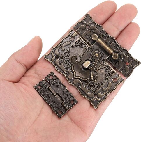 uxcell 2pcs Retro Bronze Alloy Latch Locks and 4pcs Engraved Hinges, 51 x 44mm Latch Buckle and Pattern Hinge with 24pcs Screws for Decorative Cabinet Small Wooden Box in Kuwait