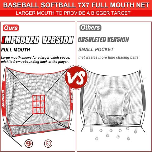 7'X7' Baseball Softball Practice Net,Pitching Net,Batting Net,with Large Ball Collection System,Baseball Pitching Kit - Batter Dummy,Bonus Strike Zone in Kuwait