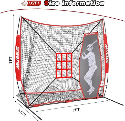 7'X7' Baseball Softball Practice Net,Pitching Net,Batting Net,with Large Ball Collection System,Baseball Pitching Kit - Batter Dummy,Bonus Strike Zone in Kuwait