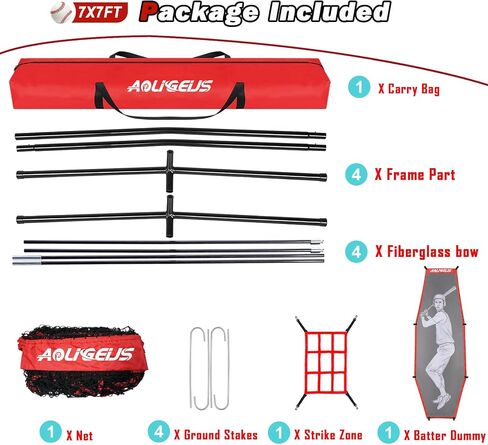 7'X7' Baseball Softball Practice Net,Pitching Net,Batting Net,with Large Ball Collection System,Baseball Pitching Kit - Batter Dummy,Bonus Strike Zone in Kuwait