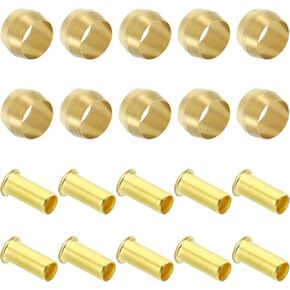 PATIKIL Brass Compression Sleeves Ferrules for 1/4 Inch OD Hose Tube, 20 Pack Brass Ferrule Brass Compression Insert Fitting Assortment Kit for Air Water Gas Pipe