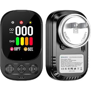 4in1 Plug in Carbon Monoxide Detector & Natural Gas Combination Detectors with Backup Battery CO Gas Temp Humidity 2.1'' HD Screen & Indicator, Methane Combustible Gas Alarm,White