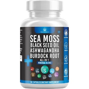 Sea Moss 3000 Black Seed Oil 2000 Ashwagandha 1000 Bladderwrack 1000 Burdock 1000-120 Count
