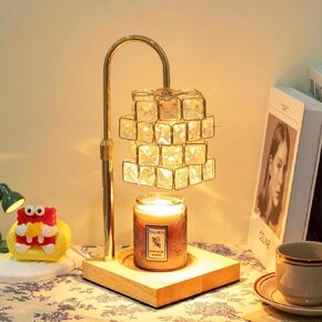 Candle Warmer Lamp with 2 Bulbs, Adjustable Height Dimmable Crystal Candle Warmer, Compatible with Large Jar Candles, Amber Glass Candle Warmer,Gifts for Mom Home Decor