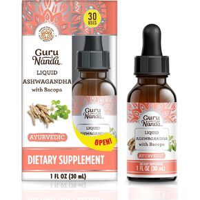 GuruNanda Liquid Ashwagandha with Bacopa (1 Fl Oz) - Natural Dietary Supplement- Liquid Extract Drops - for Men & Women- Vegan & Alcohol-Free - Aids in Immune, Focus & Relaxation Support