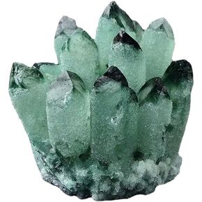 Gorgeous Lab Phantom Quartz Crystal Cluster with Wooden Stand Healing Mineral Specimen VUG Home Office Aquarium Decoration (Sky Blue)
