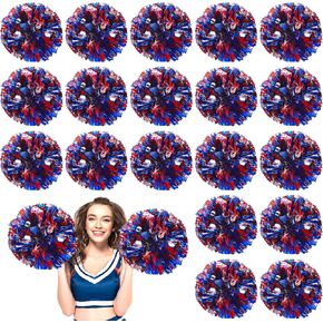 Lewtemi 24 Pcs Metallic Foil Cheerleading Pom Poms with Plastic Finger Holes Cheerleader Pom Poms 60g Cheer Pom Poms for Dance, Matches, Team Sports, Stage Performance, Carnival Celebration