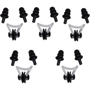 5 Pairs Silicone Swimmers Ear Plugs,with Nose Clips,Soft Silicone Swim Ear Plugs Reusable for Swimming or Sleeping,Pink