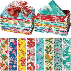 24 Pcs Cotton Linen Cloth Napkins 15 x 15 Inch Floral Printed Dinner Napkins Washable Table Napkins Cloth for Family Dining Kitchen Table Cocktail Parties Wedding Home Rustic Decor