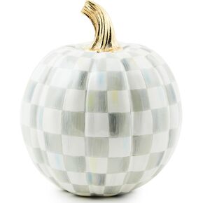 MACKENZIE-CHILDS Small Pumpkin, Resin Halloween Home Decor, Pink-and-White Bubblegum Pink Check