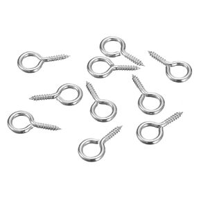 uxcell 50Pcs Eye Screws, 304 Stainless Steel 20x10mm Small Self Tapping Screw Hooks Ring Mini Eye Pins for DIY Handwork Wooden Clay Pendants Cork Bottles, Silver