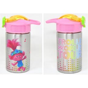 Zak Designs Trolls 2 -Stainless Steel Water Bottle with One Hand Operation Action Lid and Built-in Carrying Loop, Kids Water Bottle with Straw Spout is Perfect for Kids (15.5 oz, 18/8, BPA-Free)