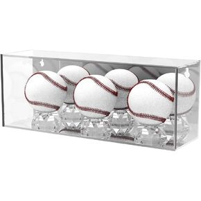 Acrylic Display Case for Ball - Wall Mounted Shadow Box for Baseball Pickleball Tennis - Removable Stand Holder & UV Protected Memorabilia Autograph Display Box (Black)