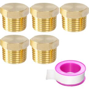 Brass Hex Plug 1/4" NPT Male Pipe Fitting Counter Sunk Plug Internal Hex Socket Thread Pipe Plug for Blocking the End of Pipe (Pack of 10)