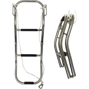 MARINE CITY 304 Grade Stainless Steel 3 Step Folding Inflatable Pontoon Boat Ladder with 3 Anti-Slip Footsteps for Boats – Ships – Marines – Yachts (Pack of 1)