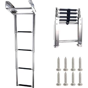 Amarine Made 4-Step Stainless Steel Under Platform Slide Mount Boat Boarding Telescoping Ladder - FBA (A)