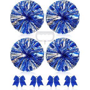 Jexine 8 Pcs 11.8 Inch Metallic Cheerleading Pom Poms Large Hair Bows for Team Cheering Football Baseball Softball Dance