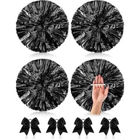 Jexine 8 Pcs 11.8 Inch Metallic Cheerleading Pom Poms Large Hair Bows for Team Cheering Football Baseball Softball Dance